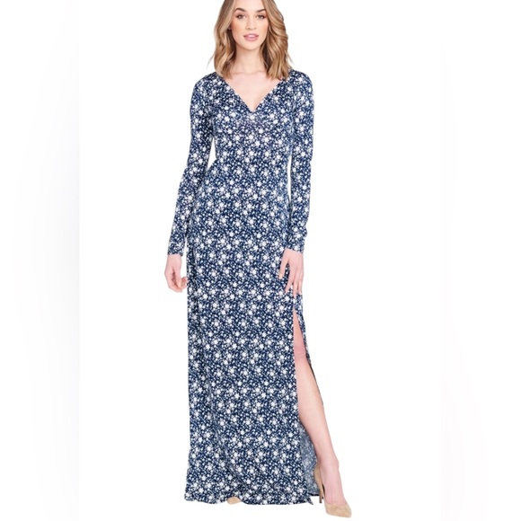 Lulu's Navy Floral Long Sleeve Maxi Dress - Picture 1 of 13